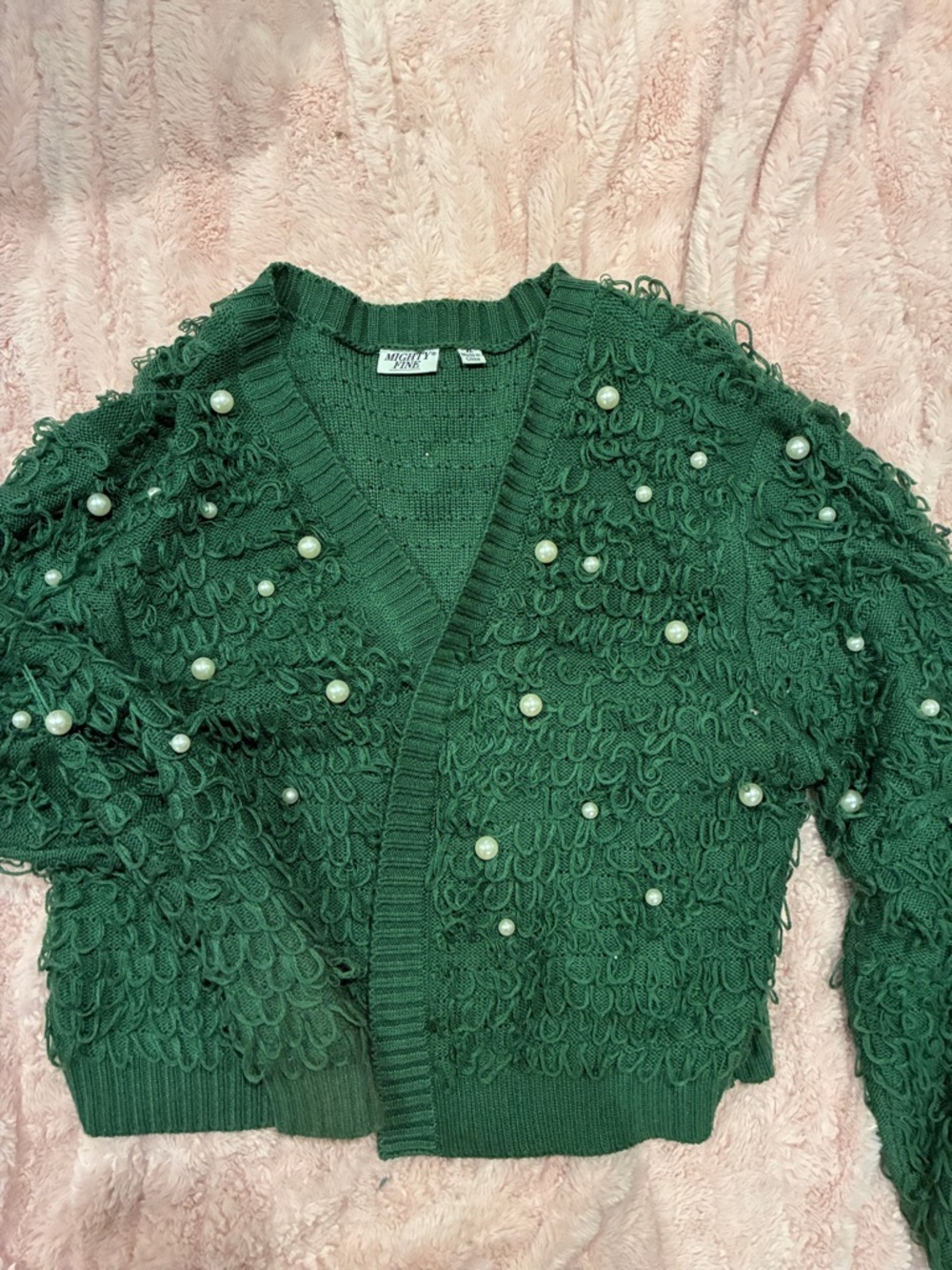 Mossimo Supply Co. Emerald Green Pearl-Embellished Loop Knit Cardigan